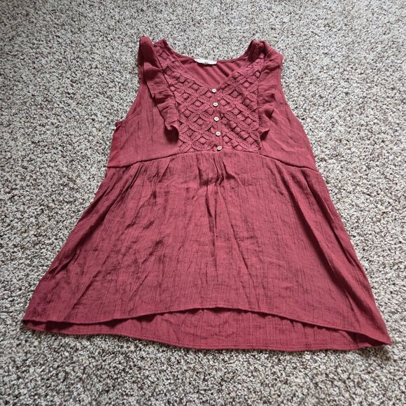 Parallel Skies Top Size Large Sleeveless Burgundy Ruffles Lace Romantic Boho - Picture 2 of 7